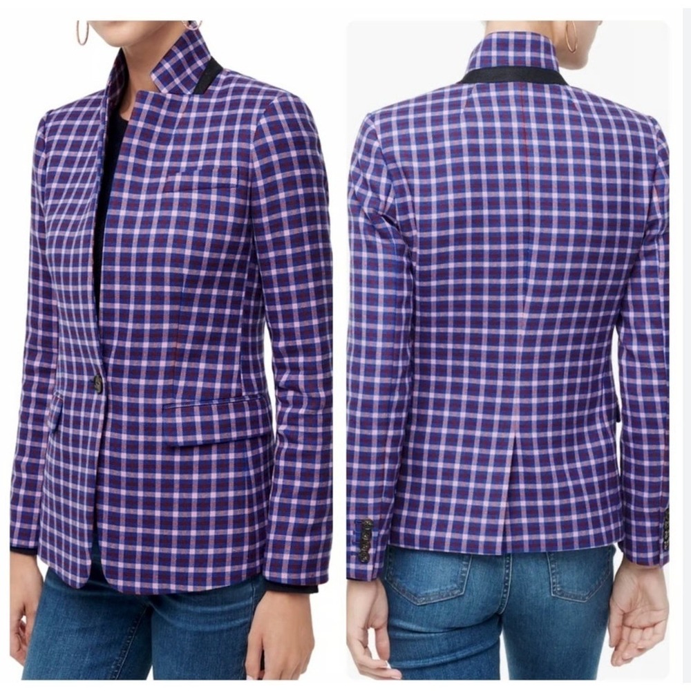 J.Crew Regent Blazer Purple Pink Plaid Silk Lined Tailored Jacket Size 6 Preppy